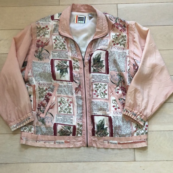 Pink floral print silk jacket with removable sleeves, S, vintage - Picture 2 of 15